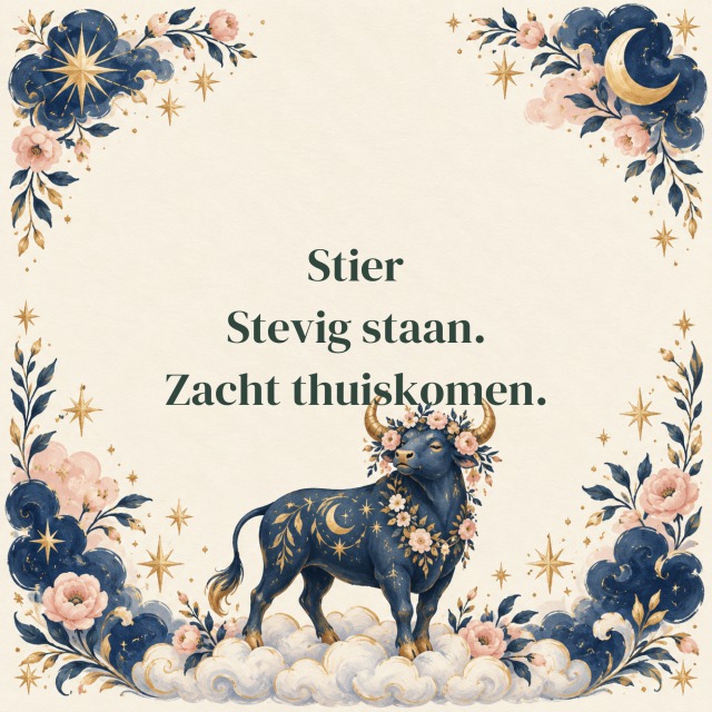 Stier Stevig staan. Zacht thuiskomen.